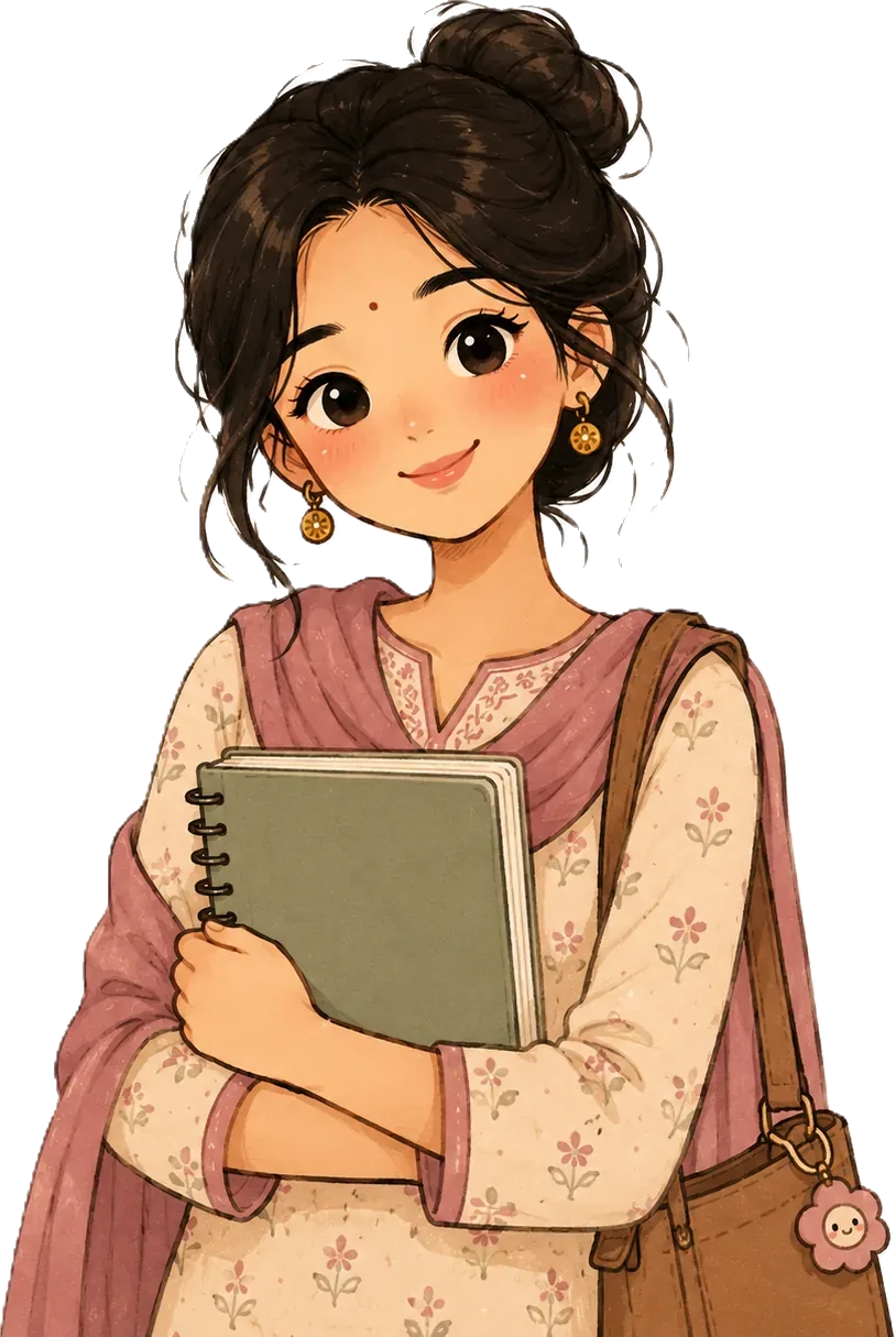 A young teacher holding a notebook