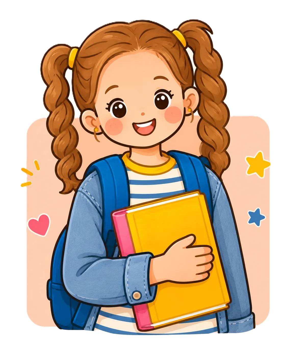 A smiling schoolgirl holding a book