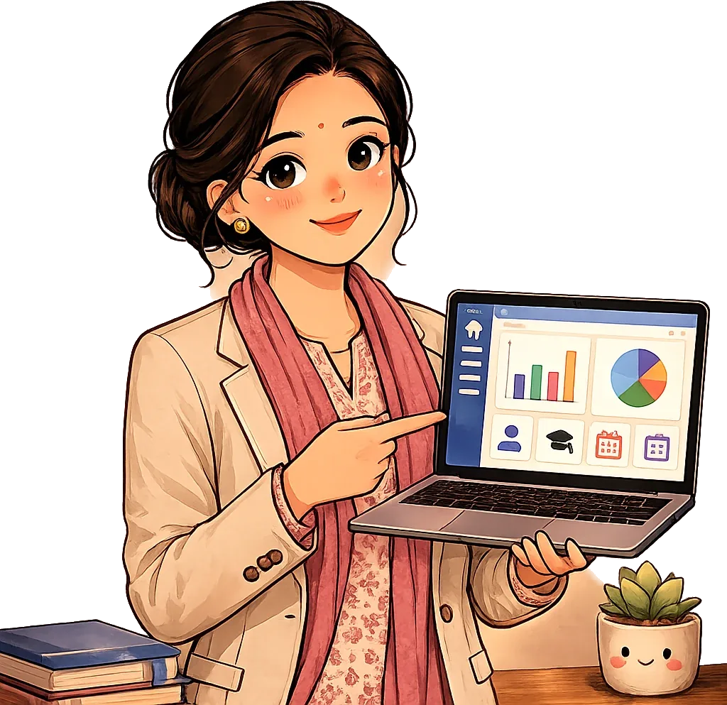 A school administrator showing the NepEdu dashboard on a laptop