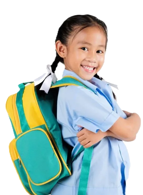A happy student with a backpack