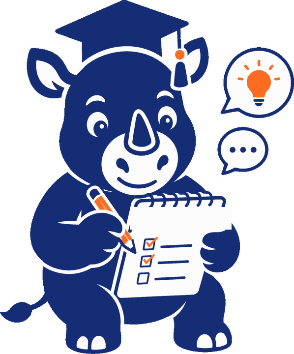 Gyanu the rhino noting down a school's requests on a checklist