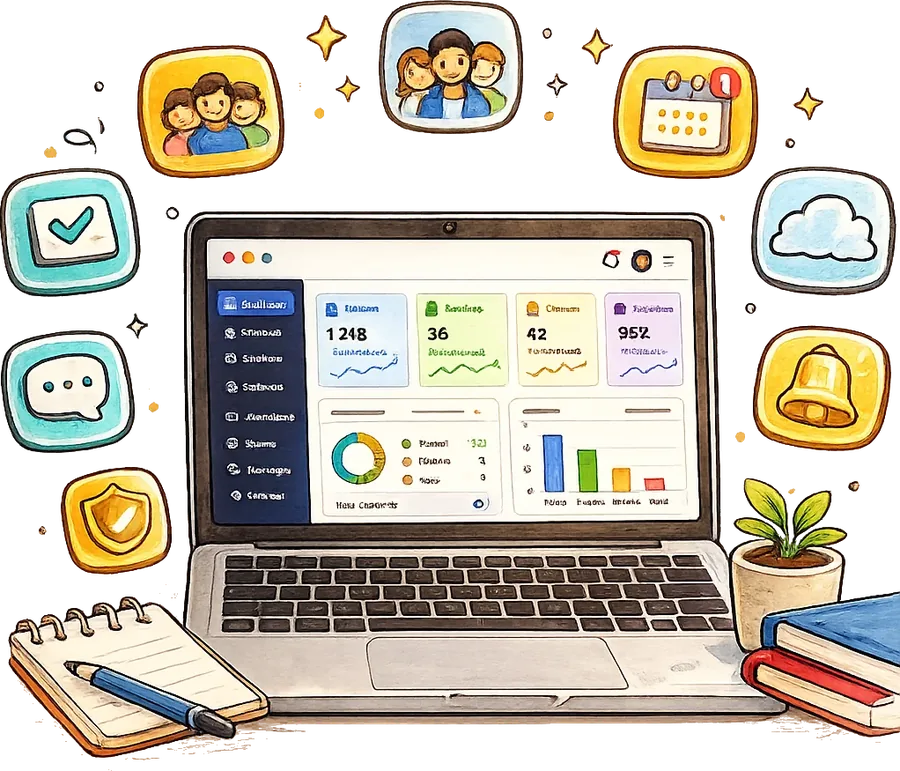 The NepEdu platform: a dashboard surrounded by its features