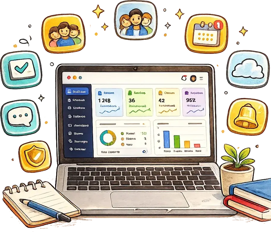 The NepEdu platform: one dashboard with every module around it